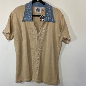 New Storybook Knits “Dazzling Denim“ Short-Sleeved Vintage Sweater, Size L